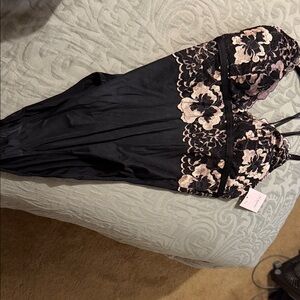 Auden Black and Pink Floral Lace Chemise